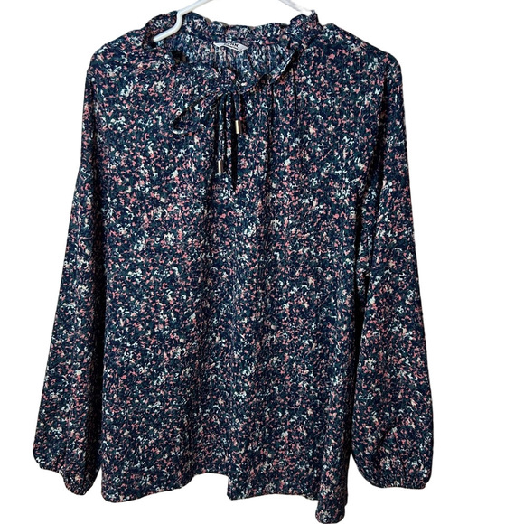 Pennington’s paint splatter long sleeve blouse tie front size 1x - Picture 2 of 7